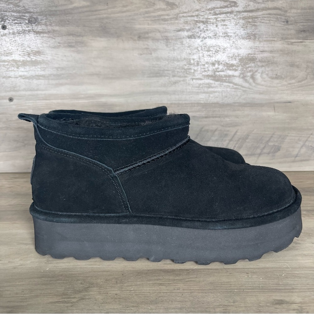 Bearpaw Womens‎ 9 Black Retro Platform Super Shorty Suede Pull On Fur Booties - Picture 7 of 13
